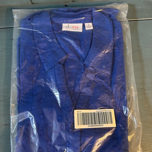 New Denim&Co Royal Blue Button Down Shirt - Polka Dots | Sz 1x - Picture 1 of 9